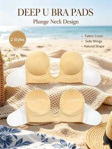 1pc Women's Deep U-Neck Adhesive Bra, Invisible Comfortable With Good Coverage, Reusable 3-4 Times, Suitable For Wedding Dress Photography And More - Khaki - View 2