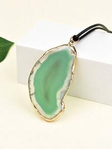 Bohemian Style Natural Agate Slice Pendant Necklace, Asymmetrical Raw Stone Slice Necklace, Vintage Stone Accessory - Agate Slice Pendant - View 4