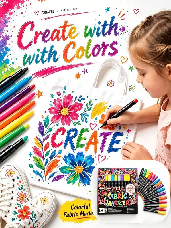 24 Colors Fabric Graffiti Pens, Fabric Surface Hand-Drawn DIY Creative Brushes, Bright Colors And Smooth Strokes, Suitable For Canvas Bags, T-Shirts, Canvas Shoes And Other Fabric Surfaces, Can Freely Draw Personalized Patterns. Suitable For Halloween Theme Handmade Crafts, Autumn/Winter Party Handmade Activities, Also Can Be Used As Holiday Gift Options. Rich Color Numbers Meet Diverse Creative Expressions, Stable Ink Diffusion Performance, Presents Full Picture Effect After Completion, Suitable For Parent-Child Interactive Handmade, Home Leisure Creation, Interesting Art Activities, Gift Box Packaging For Easy Storage, Create Exclusive Fabric Decoration Works.