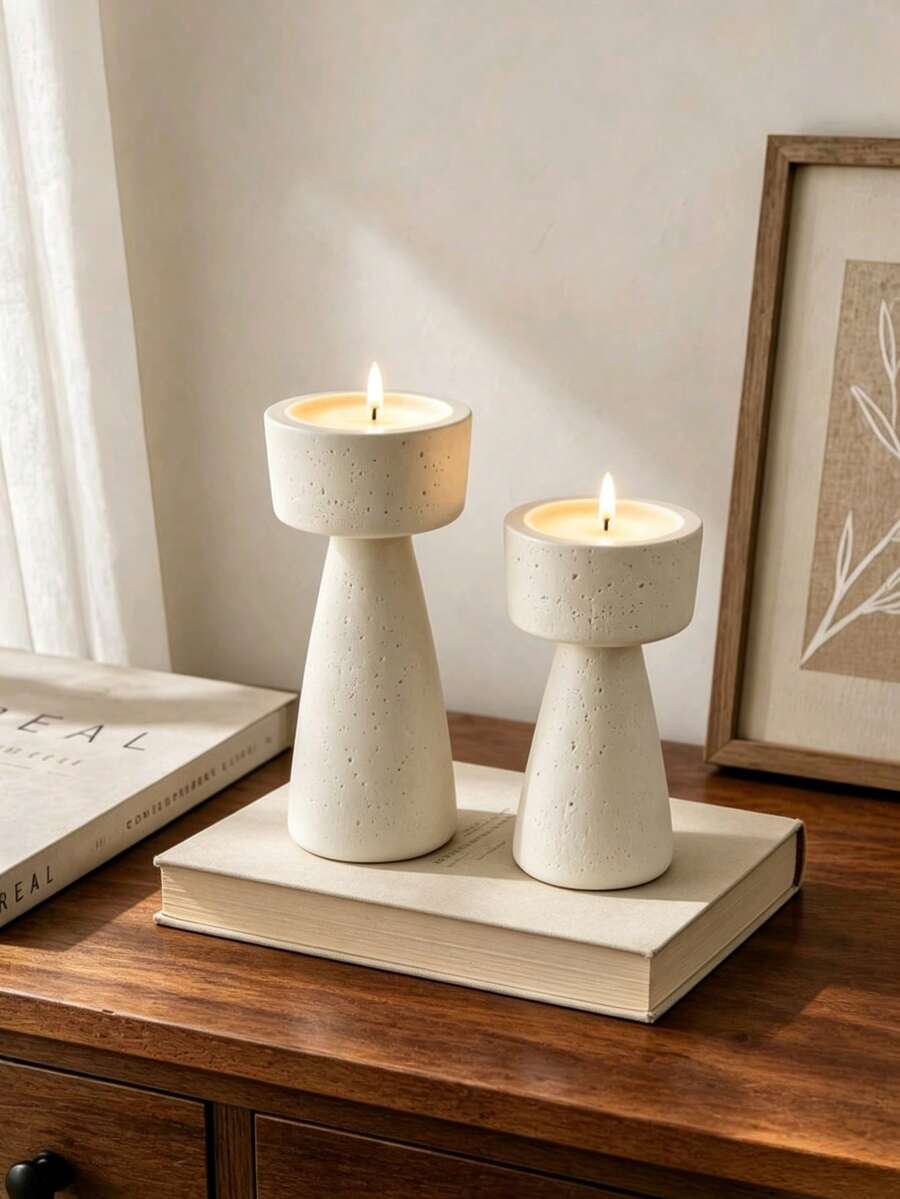 1pc/2Pcs Tall & Short Conical Candlestick Set, Textured Decorative Candle Holder, Tabletop Centerpiece For Party Halloween Home Dining Decor - Adjustable Height Post - View 1
