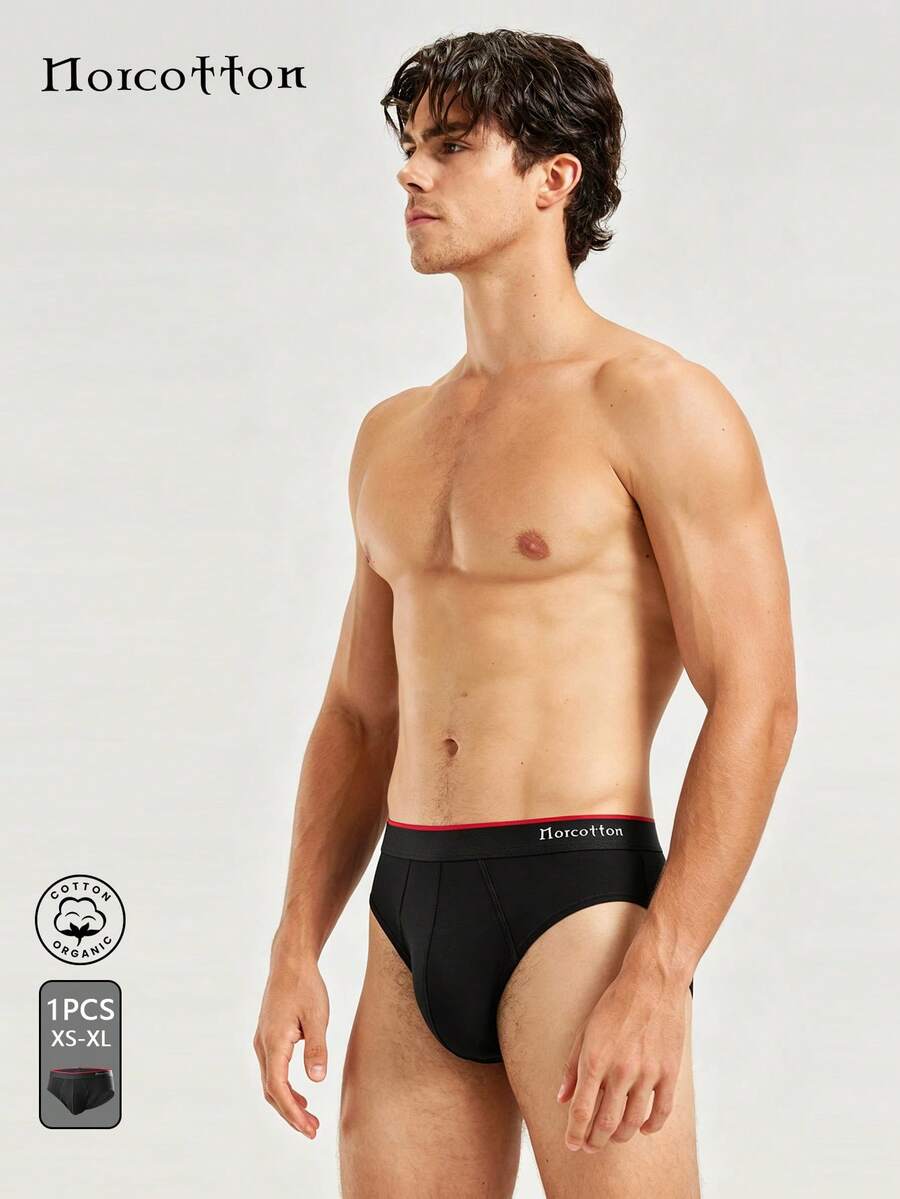 Norcotton 1pc Black Triangle Briefs, Pure Cotton Low Waist Men's Underwear - Black - View 1