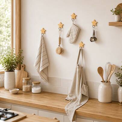 2 Stück selbstklebende Wandhaken, kein Bohren erforderlich - sternförmige Holzhaken mit starken Klebeeigenschaften, geeignet für Badezimmer, Küchen, Schlafzimmer und Büros. Maße: 1,77 Zoll/2,36 Zoll