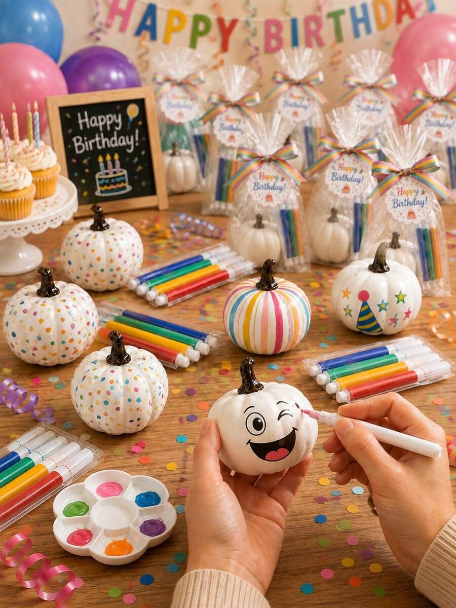 Bộ 6/12 quả bí ngô trắng kèm cọ vẽ, bí ngô DIY nhiều màu, quà tặng tiệc và các dự án thủ công khác - Nhiều màu - Xem 1