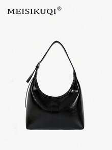Bright Surface Underarm Bag Simple Crescent Moon Bag Adjustable Shoulder Strap Design High-End Feeling Commuting Versatile Women's Shoulder Bag - Black - View 1