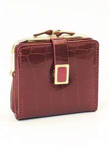 Women's Short Fashion Crocodile Embossed PU Snap Wallet, Multi-Function Coin Purse & ID Card Holder, Minimalist Lightweight Compact Exquisite Portable, Suitable As Holiday Gift - Red - View 4