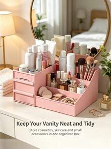 Kotak Penyimpanan Makeup Multi-Kompartemen dengan Laci, Organizer Makeup Meja, Organizer Alat Tulis Kantor, Rak Penyimpanan Bergaya Laci, Kotak Penyimpanan Kosmetik Meja yang Cocok untuk Perawatan Kulit, Lipstik, Meja Rias, Kamar Mandi, dan Menghemat Ruang di Atas Meja - MultiWarna - View 11