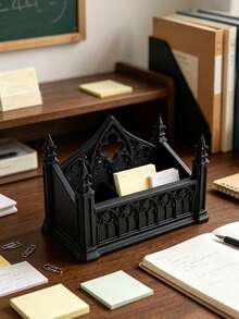 Gothic Cathedral Style Business Card Holder, Desktop Organizer Box, Home Decor, Multi-Functional Storage Tray, Includes Gift Bag, Suitable For Storing Notes/Jewelry/Small Cards/Photos/Dried Flower Gifts/Office Desk Storage/Bills/Dark Style Cafe Decor - Multicolor - View 5