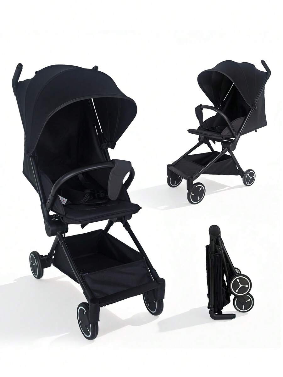Lightweight Compact One-Way Stroller, Cabin-Approved Travel Stroller With Canopy And Storage Basket - Black - View 1