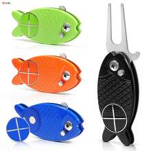 Foldable Fish Golf Divot Tool, Spring Loaded Ball Repair Fork, Portable Green Repair Tool, Golf Course Accessory For Players - Green - View 1