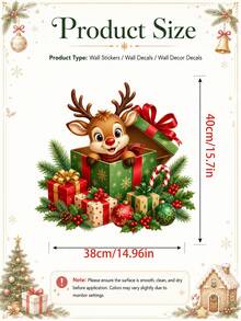 1pc Christmas Gift Box Wall Sticker, Santa Claus & Reindeer Surprise Gift Box Decoration Decal With Christmas Ornaments Holly Leaves Candy Cane And Holiday Present Design Self-Adhesive PVC Removable Waterproof Wall Sticker For Christmas Home Decor - Christmas Fun Wall Stickers - View 4