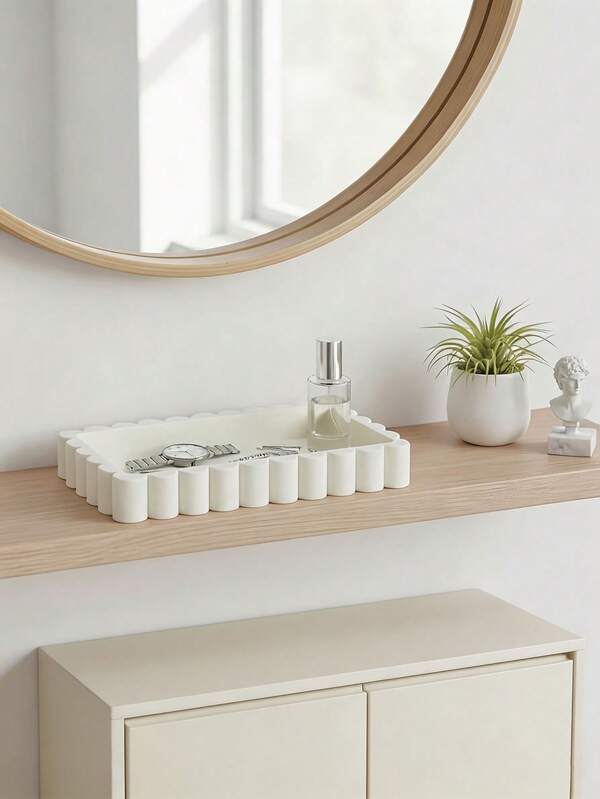 1pc Ribbed-Edge Vanity Tray – A Versatile Tray For Countertop Storage, Displaying Decor, And Organizing Tabletops; Suitable For Bathroom Vanities, Living Room Surfaces, And Bedroom Makeup Tables. Durable And Stylish-An Excellent Housewarming Gift.