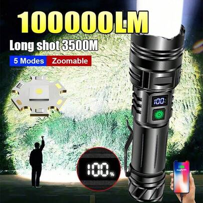 Linterna LED de alta potencia, linterna táctica recargable por USB, foco de largo alcance, lámpara de camping KY28