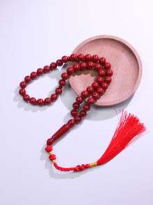 1pc Muslim Prayer Beads, Red Tasbih Beads With Woven Tassel, Islamic Decorative Gift, Suitable For Men And Women - Multicolor - View 2