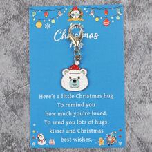 4pcs/8pcs Christmas Enamel Keychain Charms, Bear Reindeer Penguin Pendants, Lobster Clasp, Small Holiday Gift With Greeting Card - Multicolor - View 4