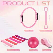 Satu set perlengkapan olahraga rumahan yang berisi 5 jenis resistance band, termasuk peralatan Pilates penting seperti cincin Pilates, bola latihan mini, tali yoga, dan resistance band. - MultiWarna - View 8