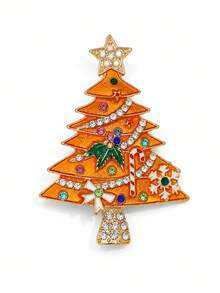 1pc Vintage Enamel Christmas Tree Brooch (With Colorful Rhinestone Star), Sparkling Holiday Accessory, Suitable For Party Outfits, Sweaters Or Coats, Christmas Gift - Multicolor - View 11