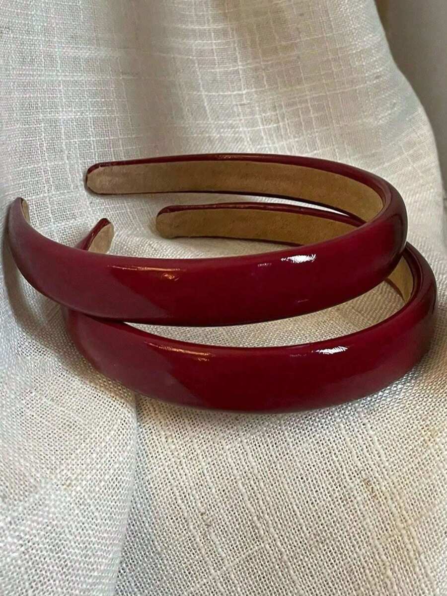2pcs High Saturation Red Patent Leather Headbands, Elegant High-End Hair Accessories - Burgundy - View 1