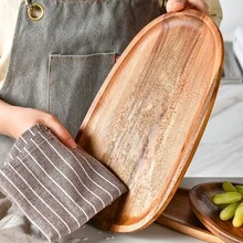 Large Display Trays - Oval Rosewood Solid Wood Tray, Natural Texture With Premium Feel, Smooth Edges For Handling, With Raised Rim To Prevent Spills. Suitable For Coffee, Tea, Sandwiches, Fruits And Desserts, Ideal For Food Presentation And Desktop Storage. Durable Solid Wood Material, Easy To Clean With A Damp Cloth, INS Natural Wood Style Fits Multiple Scenes, Home, Cafe Display Multifunctional Wooden Serving Tray. - View 2