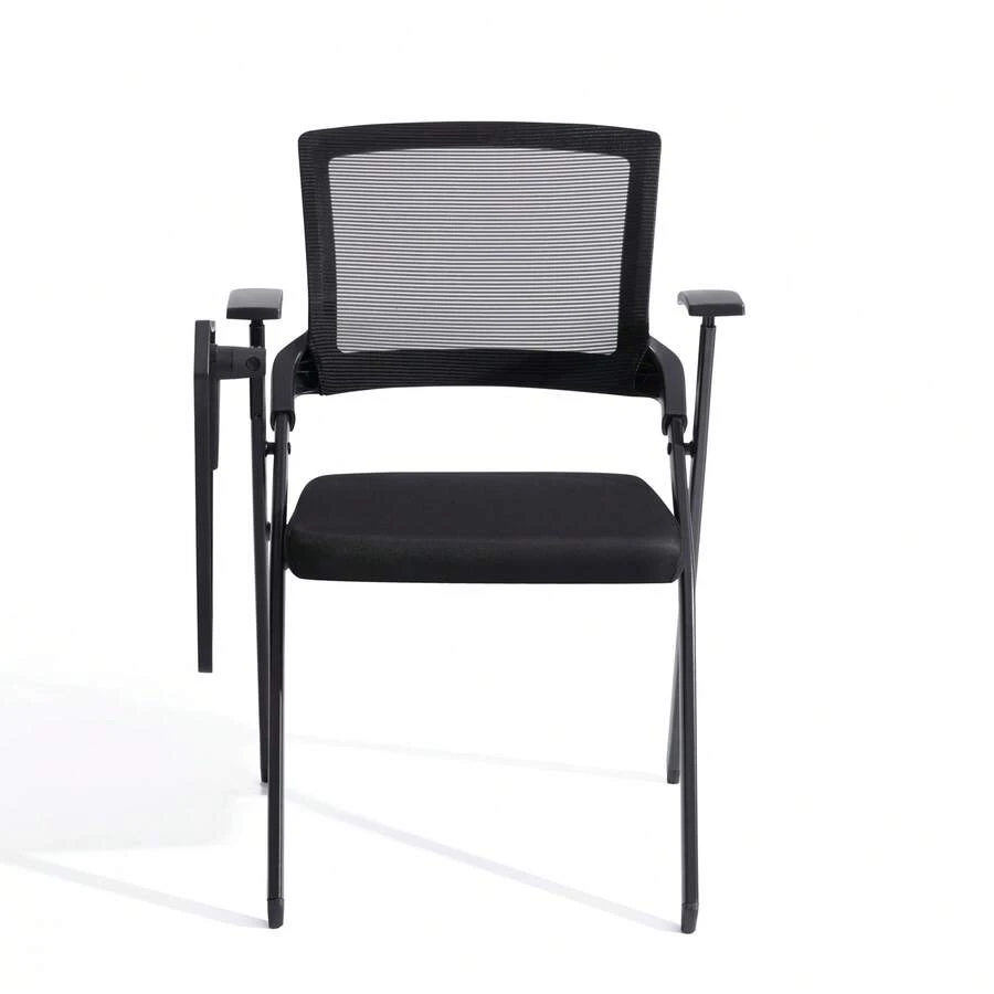 Modern Conference Chair With Mesh Backrest, Folding Office Seating - Black - With Tabletop - View 1