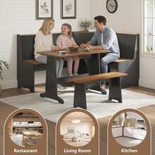 Breakfast Nook Dining Table Set, Corner Storage Organizer Box Small Spaces, Wooden Kitchen Furniture Display Rack, Style, Black Oak, Three Piece Set - 1 - View 9