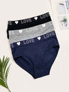 6pcs Women's Panties Triangle Briefs Fitted Underwear Solid Color Basic Style Heart & Letter Print Waistband Multi-Color - Multicolor - View 2