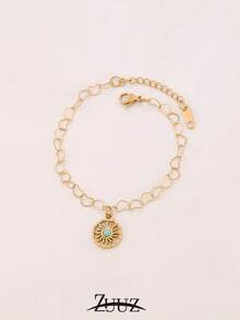 1pc Stainless Steel Sun Pendant Bracelet For Women Fashion Simple 18K Gold Plated Heart Chain Necklace Jewelry - Bracelet - View 7