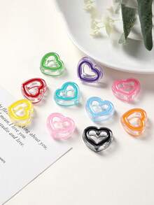20pcs 24mm Transparent Colorful Acrylic Oil Drop Beads Hollow Heart Beads DIY Beading Loose Beads Phone Chain Accessories - Hollow Heart Beads - View 4