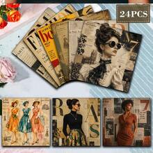 Vintage Paris Fashion Lady Scrapbook Paper 24 Sheets, 6 Inch Square Non-Repeating, Distressed Old Magazine Newspaper Fashion Figure Illustrations, Junk Journal Collage DIY Greeting Card Vintage Artistic Handmade Gift - Square - View 9