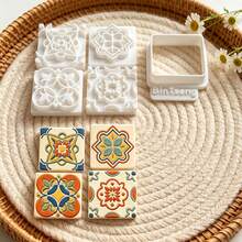 6Pcs Moroccan Exotic Tile Clay Cutters, Boho Ornate Floral Square Molds For Polymer Clay DIY Jewelry Making - 6pcs - View 6