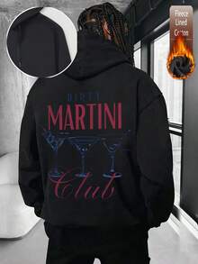 Warm Lined Casual Hooded Sweatshirt With Drawstring And Drop Shoulder Long Sleeves - Black - View 3