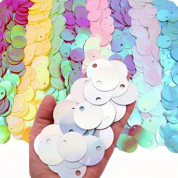 20g 58pcs Flat Round Loose Sequins, 30mm Large Hole Sequins, 3cm Large Size Loose Embroidery Handmade Sequins, Colorful PVC Pearlescent Applique, Clothing Jewelry Making DIY Sewing Accessories