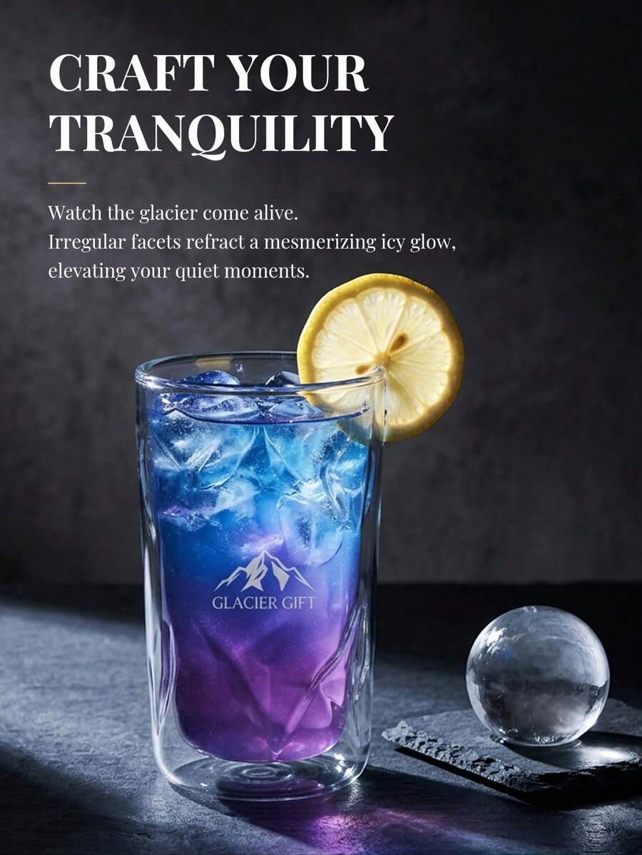 2pcs Glacier Glass Cups, Double-Wall Insulated Glassware, Premium Glassware Suitable For Whiskey, Cocktails, Beer, Iced Coffee, Tea, Milk, Juice