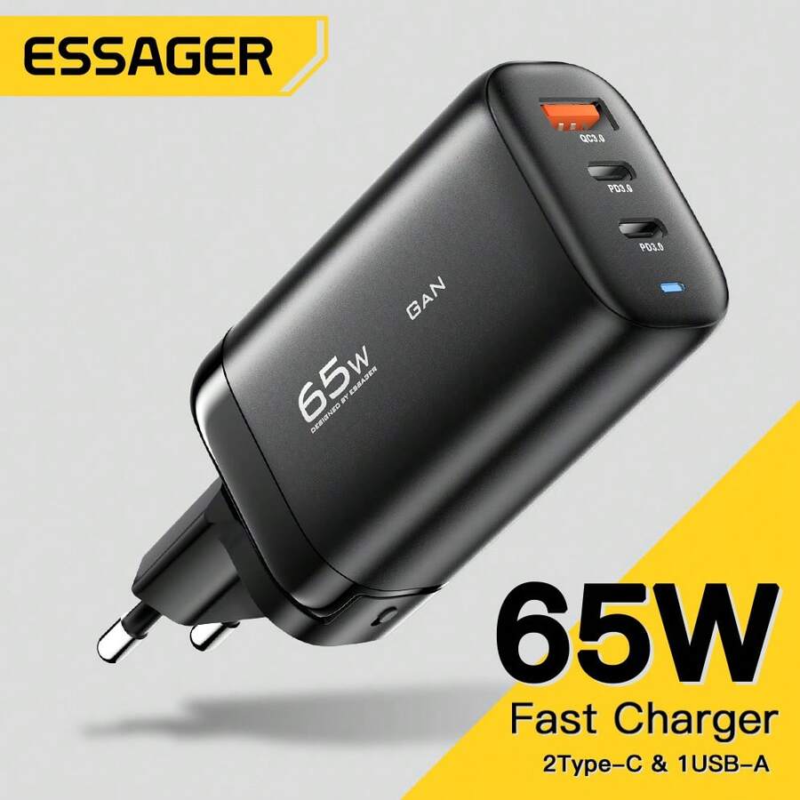 Essager 65W GaN USB Type C Charger For Laptop PPS 45W 25W Fast Charge For 14 13 Pro - Black - View 1