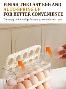 1pc 3-Layer 30-Egg Capacity Egg Tray With Date Scale, Automatic Flip Lid Egg Storage Box, Kitchen Refrigerator Egg Fresh-Keeping Box, Egg Storage Organizer - Multicolor - View 3