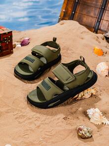 Puma 中性款 SoftridePro Sandal 24 透氣輕量居家休閒戶外沙灘日常涼鞋 395429 - 深橄欖色-黑色 - 查看 2