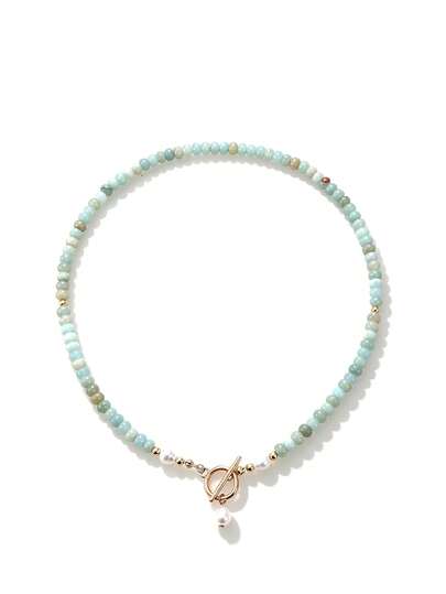 1Pc Natural Stone Necklace, Amazonite And Faux Pearl Beads Choker Gift For Her Handmade Beaded Jewelry Summer Beach Accessories
