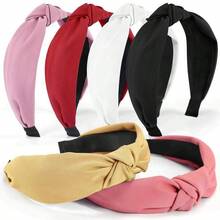 Fabric Solid Color Knitted New Hair Accessories Headband Wide Band Head Hoop Knotted Headband - Multicolor - View 7