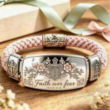 1件 Faith Over Fear 信仰勝過恐懼編織繩手鍊，希望、勇氣與神聖力量勵志經文，宗教希望錨與櫻花十字吊飾珠寶禮物，適合女性、母親、姊妹、男女通用，洗禮禮物 - 粉紅色 - 查看 4