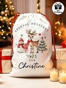 Customized Santa Claus Gift Bag, Customized Christmas Party Gift Bag, Customizable Name/Text, Train And Snowflake Pattern, Lightweight And Durable, Foldable Travel Makeup Storage Bag, Holiday Party Supplies, Christmas Drawstring Gift Bag, Christmas Countdown Bag, Fun Design, Perfect For Celebrations And Party Gifts (Random Drawstring Color) - Multicolor - View 7