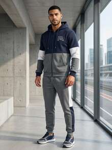 Men Hoodie Co-Ords - Navy Blue - View 1