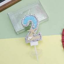 HIBIRTH 1pc Creative Ocean Theme Birthday Number Candle Cake Decoration 0-9 Indoor Cake Candle Starfish Beach Candle Birthday Party Baking Plug-In - View 10