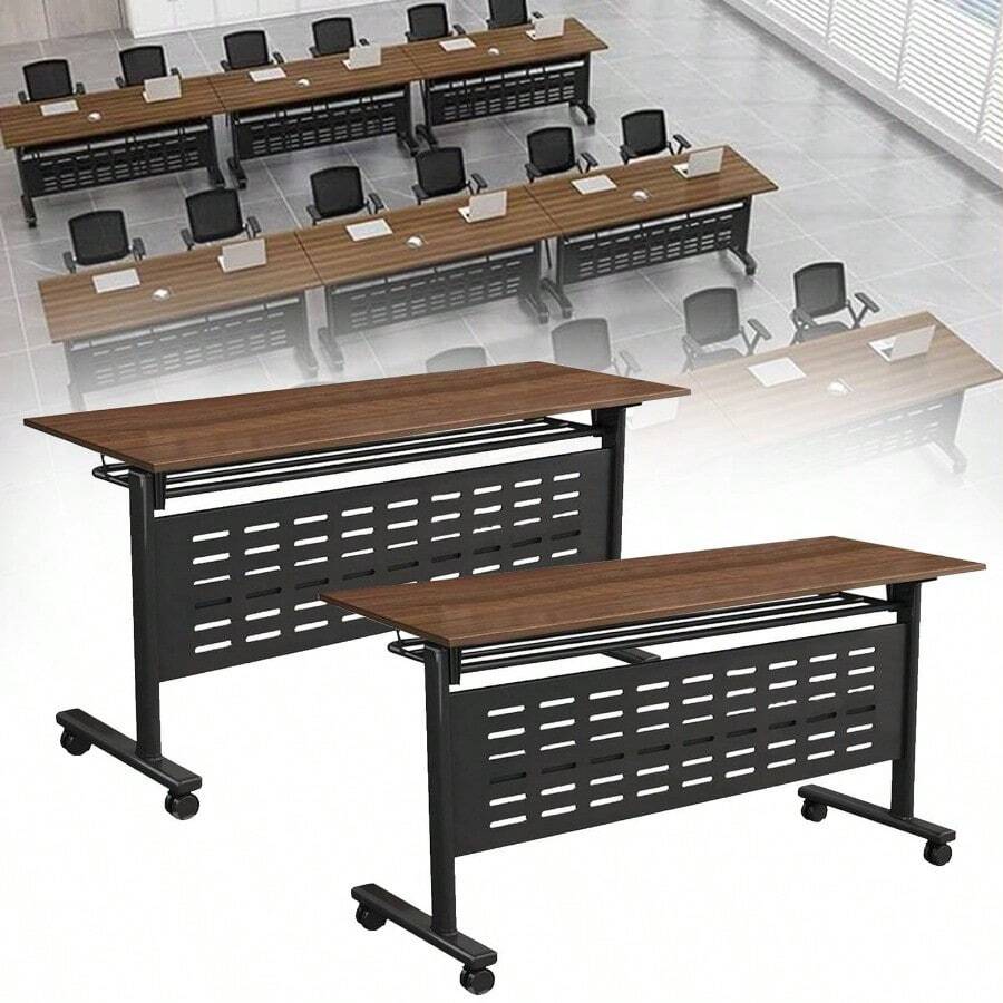 Mesa de conferencias plegable móvil con ruedas silenciosas, mesa de entrenamiento de madera grande de 47 pulgadas para oficina, aula y seminario, diseño modular para uso versátil - A-120cm/47.2cm - Ver 1