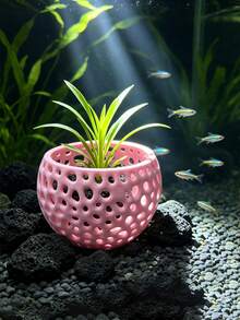 Pot Budidaya Rumput Laut Berongga Cetak 3D, Pot Penahan Tanaman Air Akuarium, Tempat Persembunyian Ikan & Udang Bulat dengan Banyak Lubang, Aksesori Dekorasi Lanskap Bawah Air - A - View 7