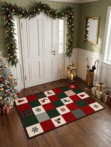 1pc Christmas Themed Pattern Velvet Carpet, Soft, Home Decor, Room Decor, Autumn Decor, Autumn Home Decor, Home Supplies, Doormat, Living Room Carpet, Kitchen Mat, Kitchen Decor, Bedroom Decor, Bathroom Decor, Bathroom Mat, Easy To Clean - Multicolor - View 5