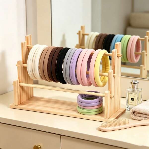 11/13pcs Mixed Color Hair Scrunchies + 3-Tier Storage Rack, Beige And Coffee Thick Popcorn Hair Ties, Simple Design, High Elasticity Without Pulling Hair, Perfect For Fixing Buns, Non-Slip, Suitable For High Ponytails, Suitable For Women With Thick Or Thin Hair, Daily Commute Essential
