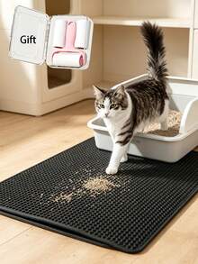 Double Layer Honeycomb EVA Cat Litter Mat, Waterproof Anti-Splash Anti-Leak Cat Litter Collection Mat, Cat Supplies, Comes With Pet Hair Roller - Multicolor - View 1