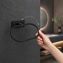 1pc Bathroom Wall Mounted Towel Rack, Towel Holder, Stainless Steel Hand Towel Ring, Matte Black Cloth Rack, No Drilling Required, Strong Load Bearing, Face & Hand Towel Rack, Hook, Bathroom Storage Organizer, Hardware Accessories, Silver/Gold, Waterproof - Multicolor - View 12