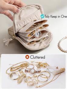 4pcs/Set Travel Jewelry Storage Box, Includes 3 Anti-Oxidation Jewelry Storage Bags, Small Jewelry Storage Bag With Compartments, Suitable For Women Travel, Can Store Necklaces, Earrings, Bracelets, Suitable As A Gift For Mom And Friends, Random Style - Multicolor - View 2