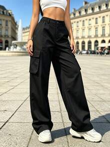 AIbart Women's Straight Leg Cargo Casual Pants, Spring/Autumn Outdoor Multi-Pocket Long Pants - Black - View 2