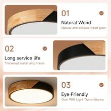 1pc Modern Minimalist LED Ceiling Light Fixture, Remote Control Semi-Recessed Metal Ceiling Light, Polypropylene Translucent Lampshade, 220V Hardwired Power Supply, No Battery Required, Living Room Bedroom Dining Room Study Indoor Home Ceiling Decorative Lighting - Ceiling Light With Wooden Frame - View 8